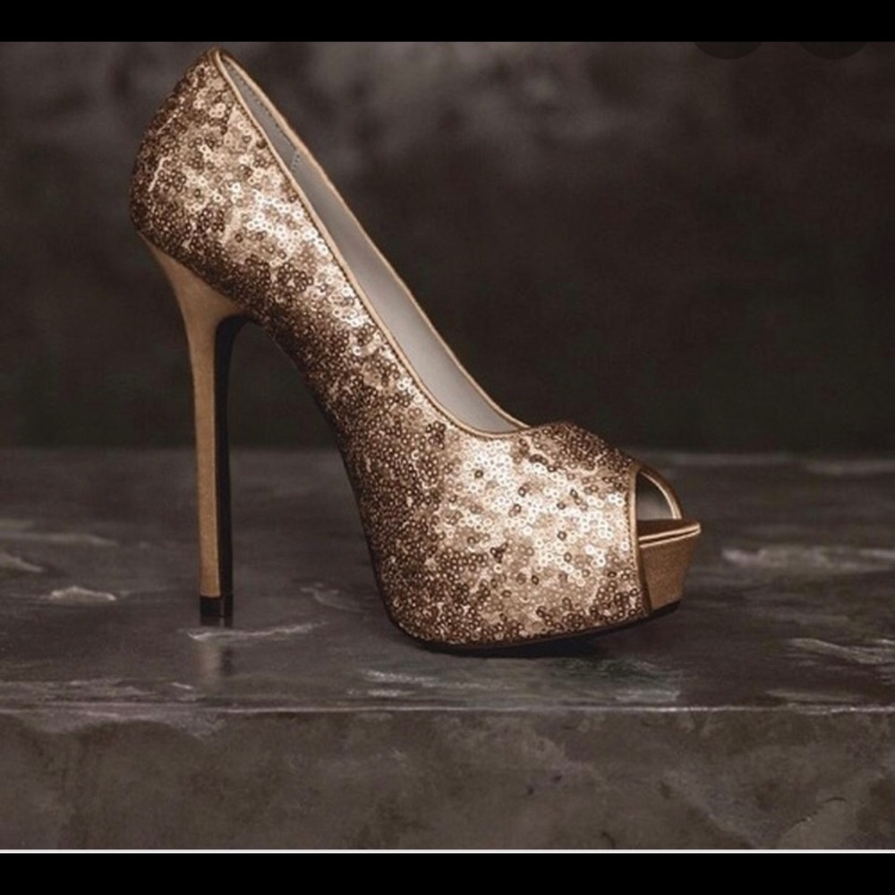 White by Vera Wang Gold Sequin Pumps